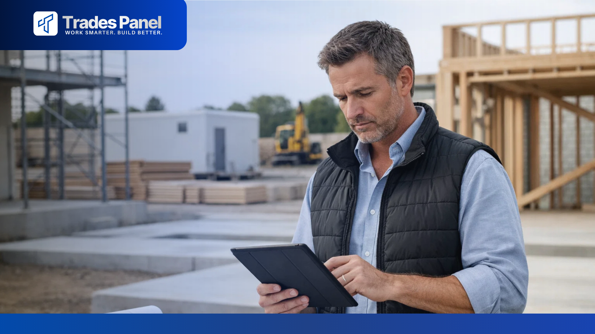 Construction business owner reviewing organised job information to manage operations more clearly