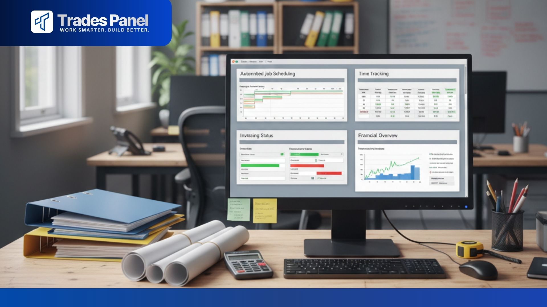 Dashboard showing how to automate daily tasks in a construction business with scheduling and invoicing overview