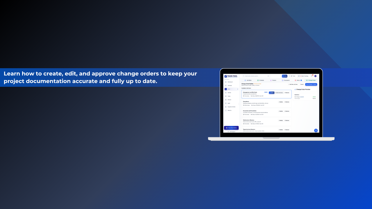 Managing Change Orders in Trades Panel
